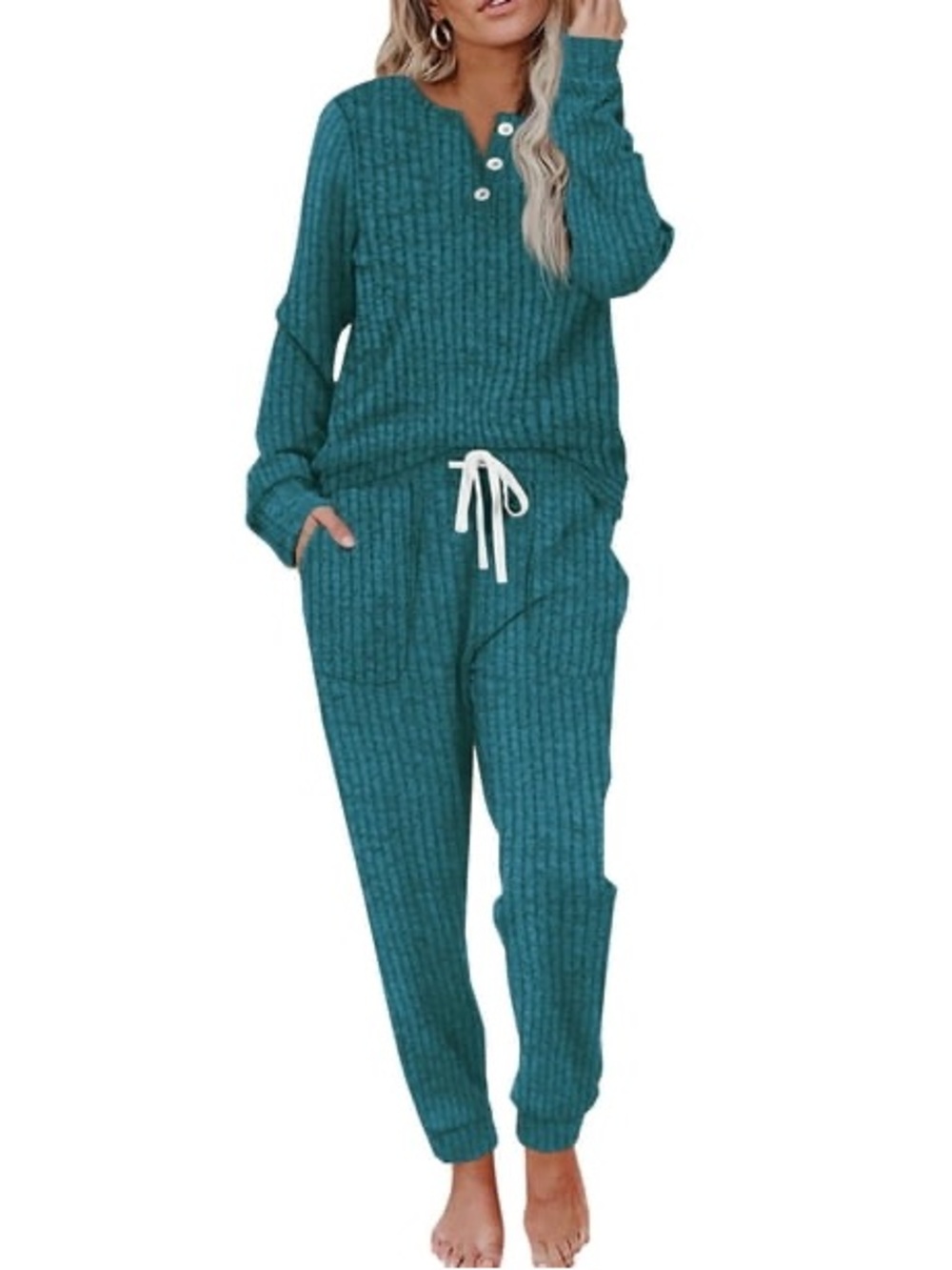 NWOT Teal Ribbed Two-Piece Loungewear Set